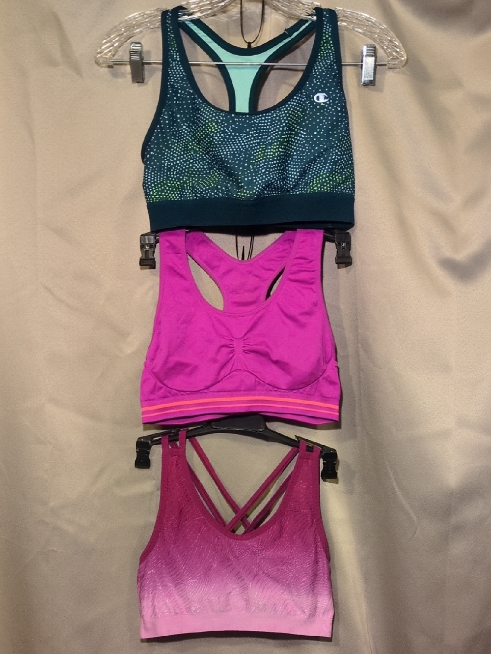 3 Pack Teal & Mint Dotted Sports Bra with Two Pink Active Bras Bundle